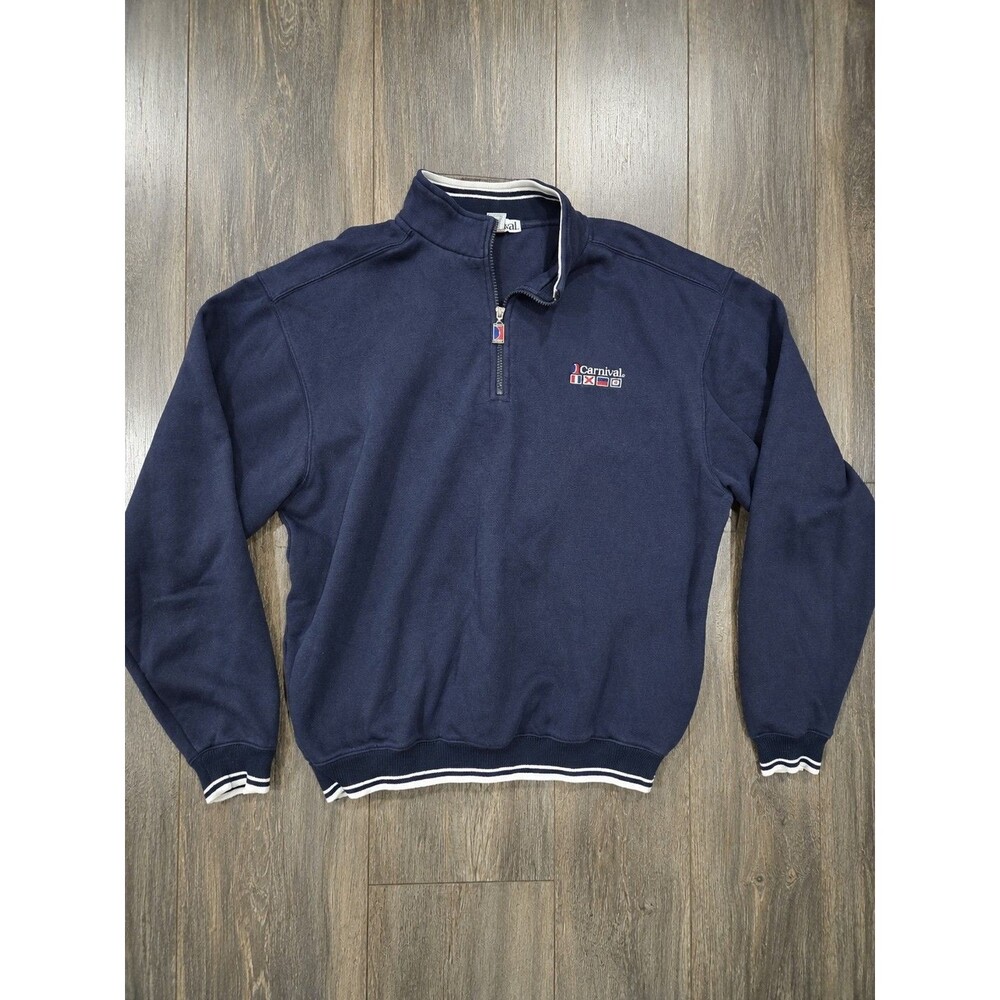 Vintage Y2K Carnival Cruise Line S/M Navy 1/4 Zip Embroidered Sweatshirt